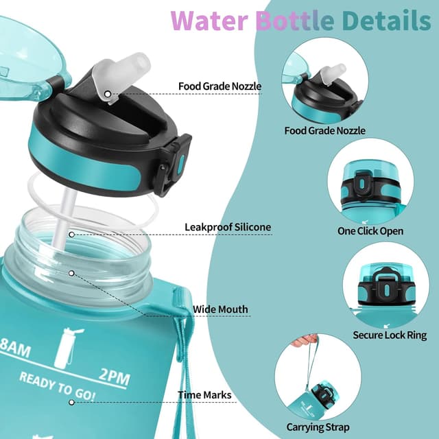 Detalle 2 de Motswedi borraccia 1500 ml motivazionale senza BPA con cannuccia