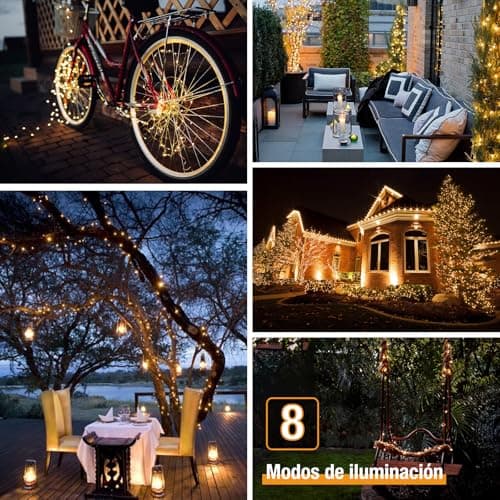 Detalle de btfarm Pack de guirnaldas de luces solares para exterior (2 cadenas, total 30 m y 300 LED, 8 modos)