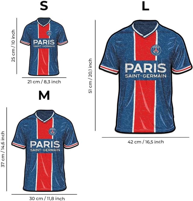 Detalle de Iconic Puzzles PSG Jersey puzzle in legno 270 pezzi (taglia M) – prodotto ufficiale