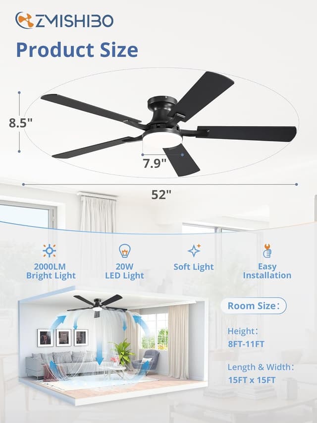 Thumbnail 6 de ZMISHIBO 52 Inch Ceiling Fan with Light