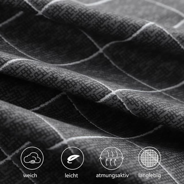 Detalle 2 de RUIKASI Bettwäsche 135x200 anthrazit, 4-teilig aus Mikrofaser (2 Bettbezüge + 2 Kissenbezüge 80x80) mit Reißverschluss