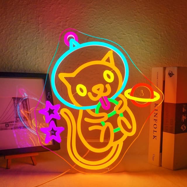 Detalle de ineonlife Astronaut Milk Tea Cat neon sign (dimmable, USB powered) for wall decor