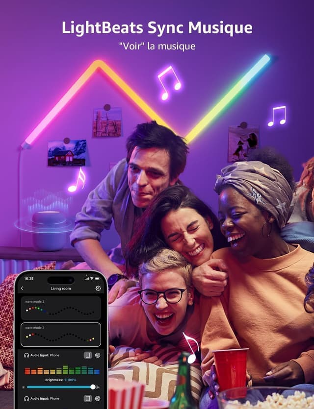 Detalle 2 de Lepro WL1 IA Applique murale RGB IA, 6 pièces + 2 coins, contrôle vocal et synchronisation musique