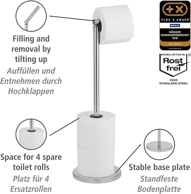 Imagen de WENKO Portarrollos de pie 2 en 1 acero inox 🌟 en OfertitasTOP