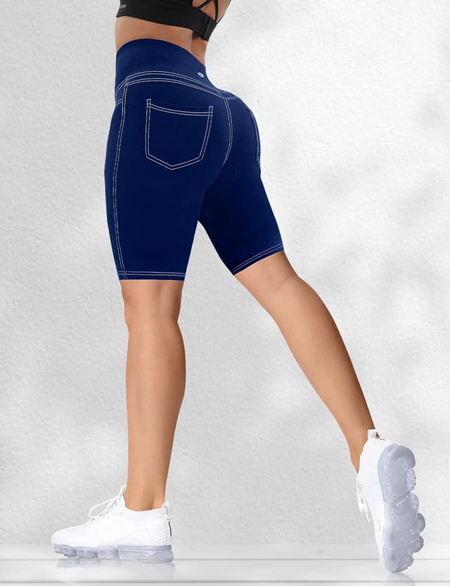 Detalle de VOOVEEYA 5"/8" High-Waisted Yoga Biker Shorts with Pockets for Women