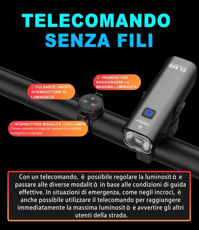 Detalle 2 de towild CL600 600 lumen Luci Bici frontale