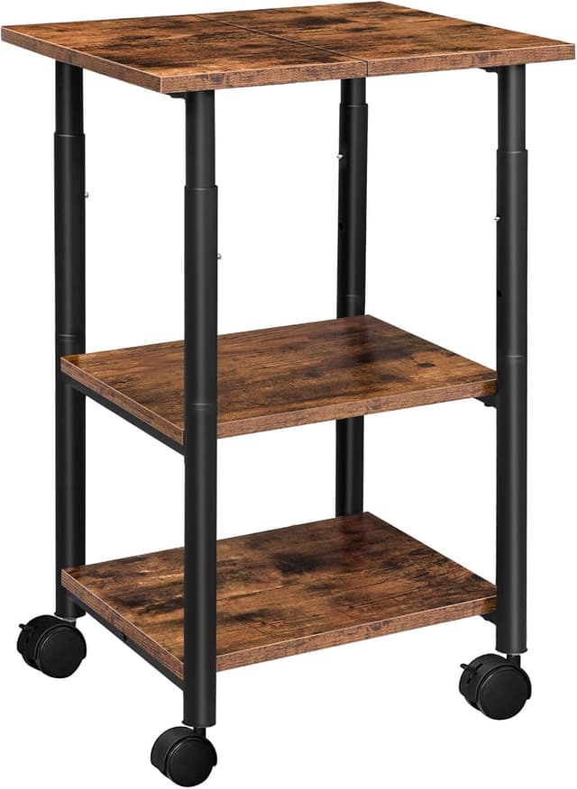 Detalle de HOOBRO Druckertisch EBF03PS01G1 mit 3 Ebenen, höhenverstellbar und arretierbaren Rädern