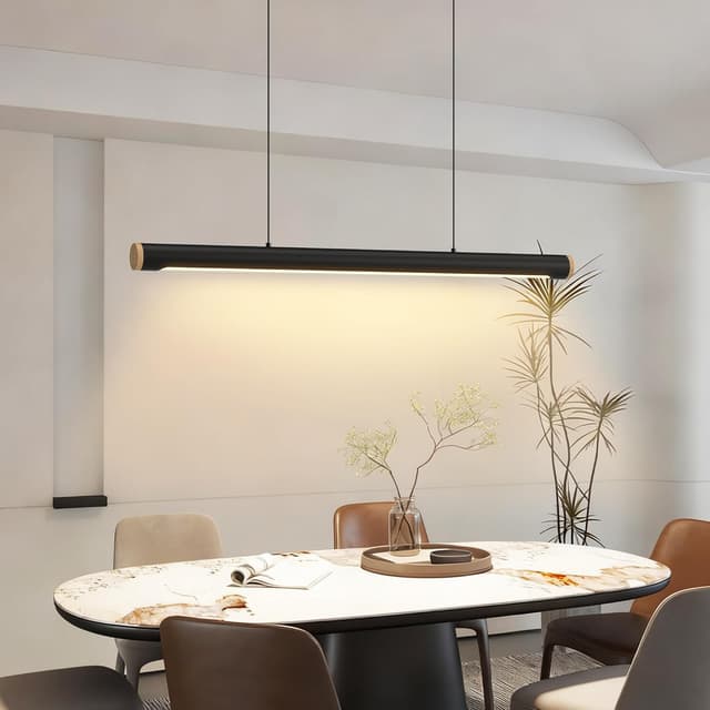 Detalle de FANLG 100 cm Pendelleuchte fürs Esstisch-Set: LED, dimmbar, höhenverstellbar, schwarz inkl. Fernbedienung