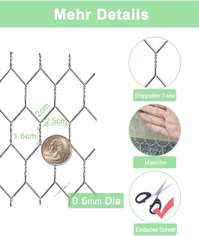 Thumbnail 2 de Hühnerdraht Hasendraht Verzinkt Silber 42×600 cm