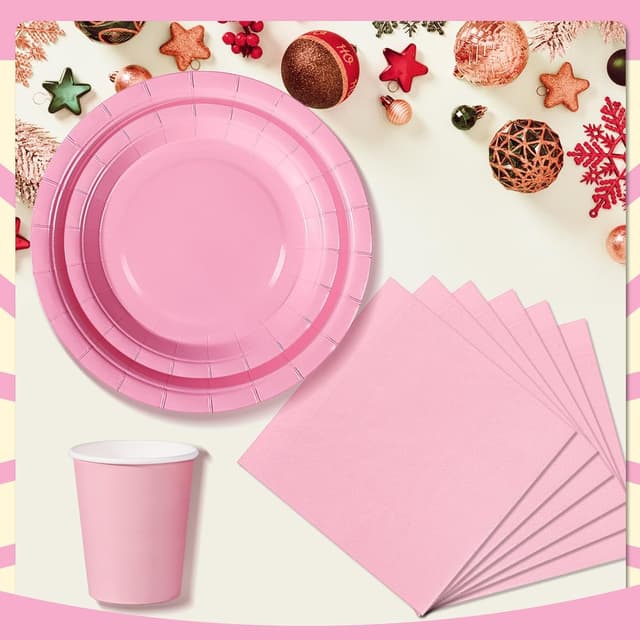 Thumbnail 2 de Nkaiso Hellrosa Partygeschirr 96-teilig