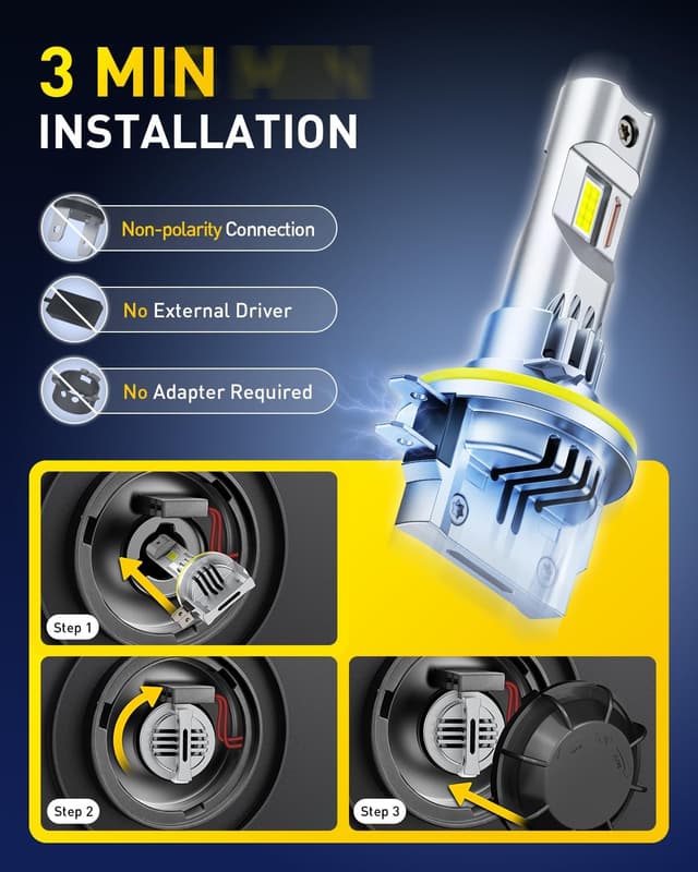 Detalle de AUXITO H11B LED Light Bulbs (H8B/H9B Size 1:1), 6500K Cool White, Plug & Play Pack of 2