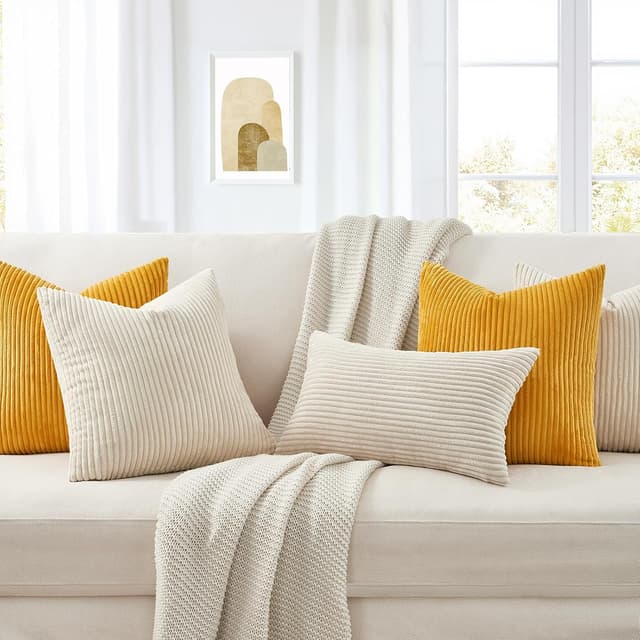 Detalle de Topfinel Kissenbezug-Set 40x60 (2-tlg.) Creme Kordsamt mit Streifenmuster