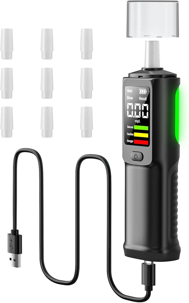 Detalle de ELESKY Etilometro ricaricabile USB-C con LCD (test rapido, contatto/non contatto) e 10 bocchini