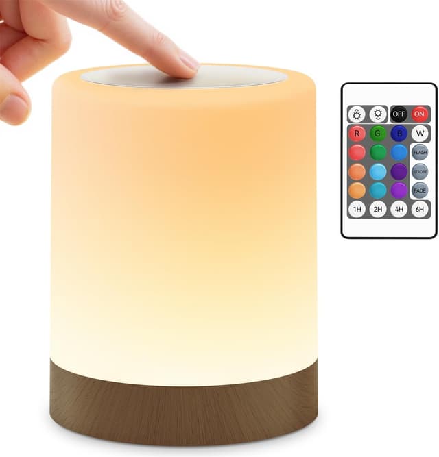 Detalle de Auxmir Night Light Rechargeable Bedside Table Lamp (3000mAh) with Touch & Remote, RGB Colour Changing, Dark Brown