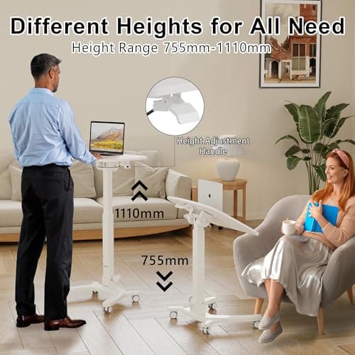 Thumbnail 3 de BONTEC Escritorio Plegable con Ruedas 🖥️, Altura Ajustable, Blanco