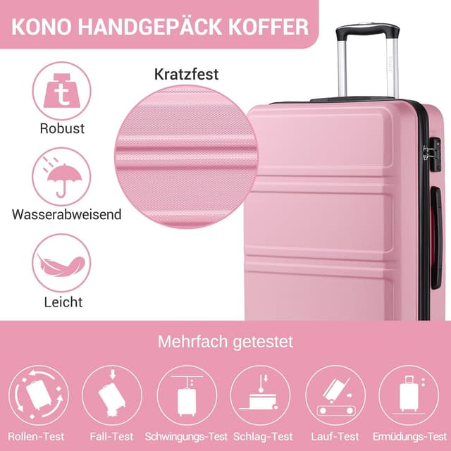 Detalle de Kono Koffer Trolley Reisekoffer aus ABS+PC – leichter Hartschalenkoffer mit 4 Zwillingsrollen und TSA-Schloss