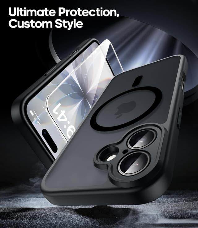 Detalle de FLLAO 3-in-1 Magnetic Case for iPhone 17 with 2X HD Screen Protector (MagSafe-compatible) in Black