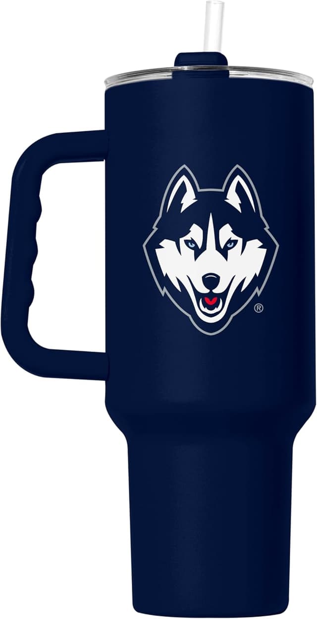 Detalle de Logo Brands NCAA 40 oz Tumbler with Handle and Straw Lid (Stainless Steel Insulated Travel Cup)