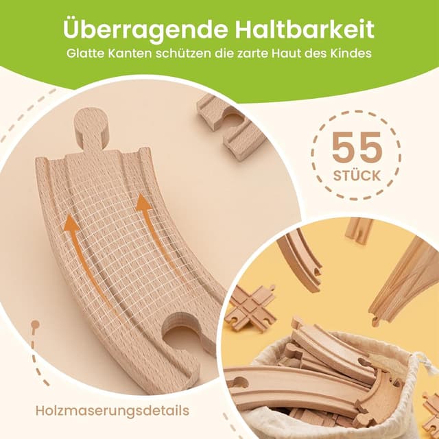 Thumbnail 6 de Tiny Land 55Pcs Holzeisenbahn Set 🚂