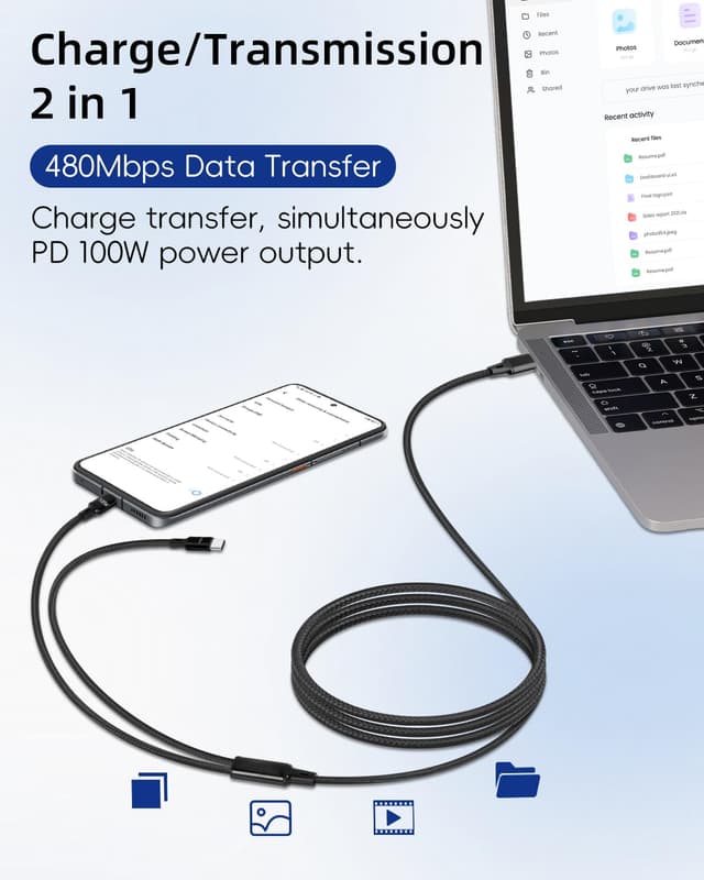 Thumbnail 2 de YANBORONSN 100W 2-in-1 USB C Cable