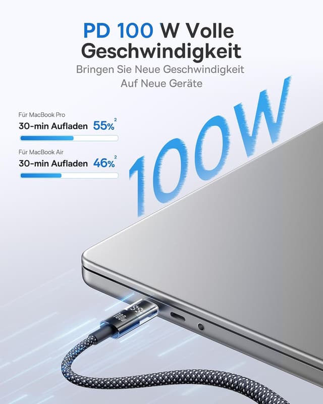 Detalle de Baseus 100W USB‑C auf USB‑C Schnellladekabel (1 m) mit LED-Display