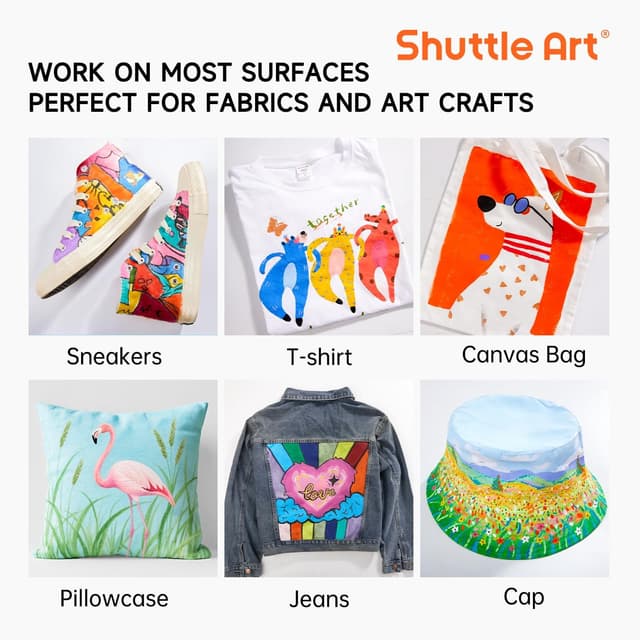 Thumbnail 6 de Shuttle Art waschmaschinenfeste Textilfarbe (15 x 12 ml) im Set mit 3 Pinseln – zum Bemalen & Färben von Stoffen