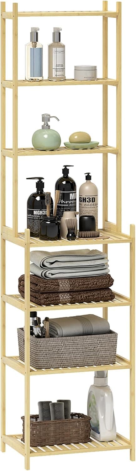 Detalle de HOMCOM Étagère Salle de Bain 7 Niveaux Bambou Bois Naturel