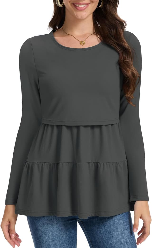 Detalle 2 de Bearsland Women’s Nursing Top 3-pack Long Sleeve Scoop Neck Breastfeeding Shirts