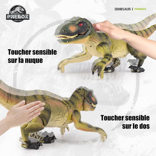 Detalle 2 de PREBOX ferngesteuerter Dinosaurier-Roboter (RC) mit Brüllen, Sprühfunktion & Bewegungen – Geschenk für Kinder 3–12 Jahre