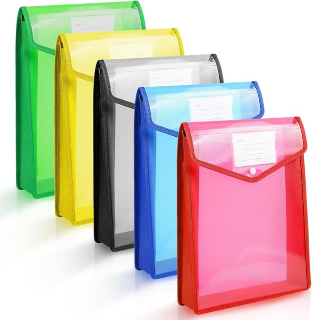 Detalle de Vicloon Sichttasche Dokumenten, 5er Set A4 (Blau/Gelb/Rot/Grün/Weiß) mit Druckknopf