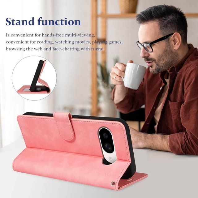 Detalle de GOTOURED for Pixel 9a Case Wallet with RFID blocking, 4 card slots & detachable wrist strap (Pink)