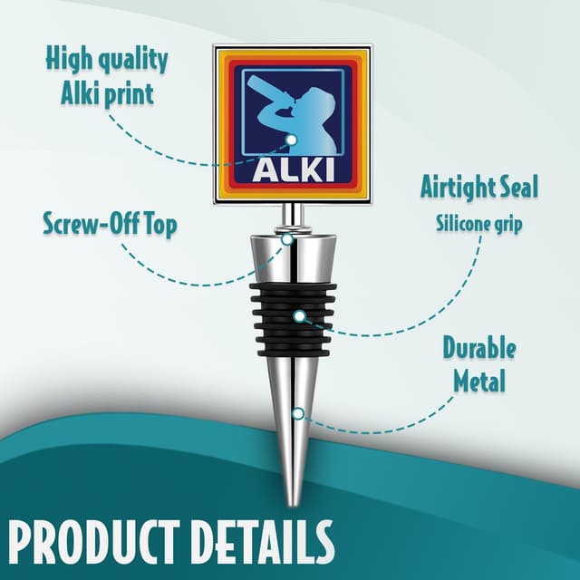 Detalle 2 de SC Products Alki Wine Stopper aluminium bottle stopper (funny “ALKI” design) for men