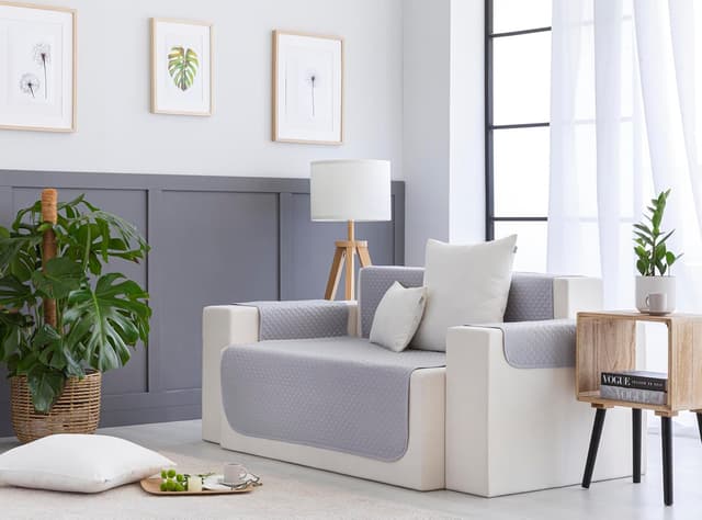 Thumbnail 6 de Todocama housse de canapé matelassée à losanges respirante, facile à nettoyer (gris clair, 2 places)