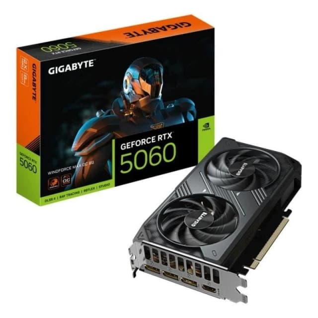 Detalle de Gigabyte GeForce RTX 5060 WINDFORCE MAX OC 8GB GDDR7 con Reflex 2 y DLSS4