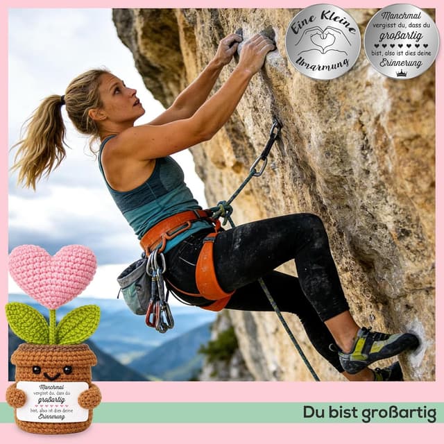 Detalle de Tixlux Pocket Hug Positive Herzpflanzen-Figur – handgenähte Strickwolle Herzpflanze mit Mini-Glücksbringer