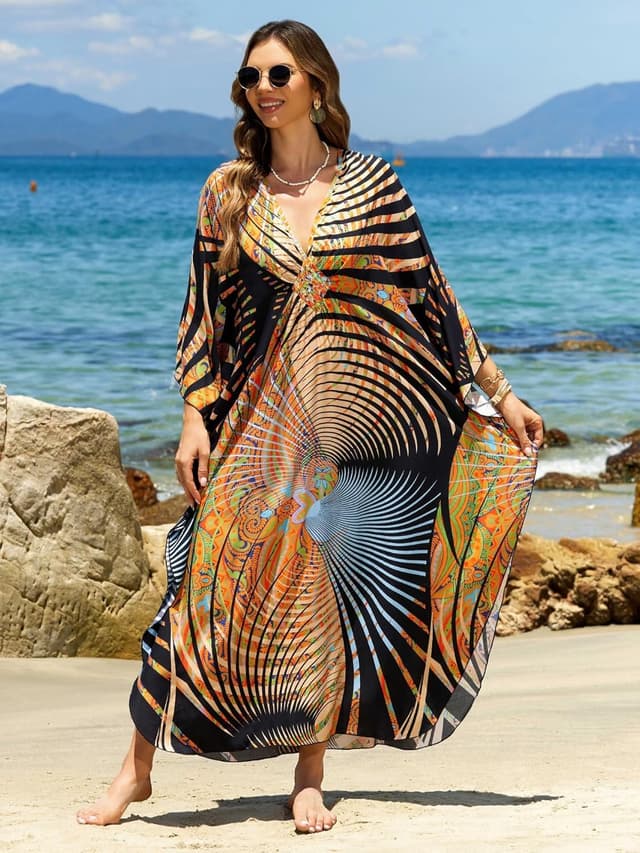 Detalle 2 de IMAGEKOPE Women 2025 Summer Kaftan Dress (Plus Size) — V-Neck Moo Moo Beach Cover-Up