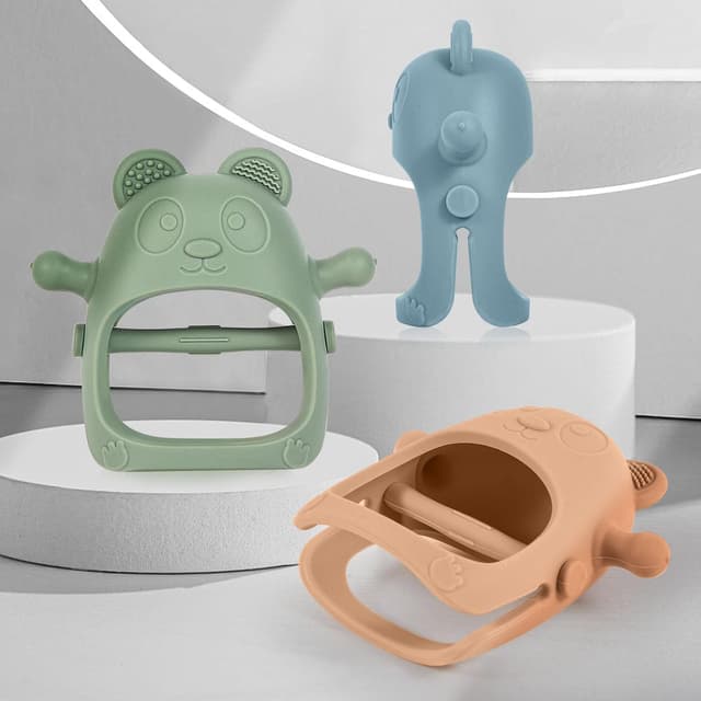 Detalle 2 de Eascrozn Baby Teething Toys (Set of 3) Silicone Teething Mittens for 3+ Months