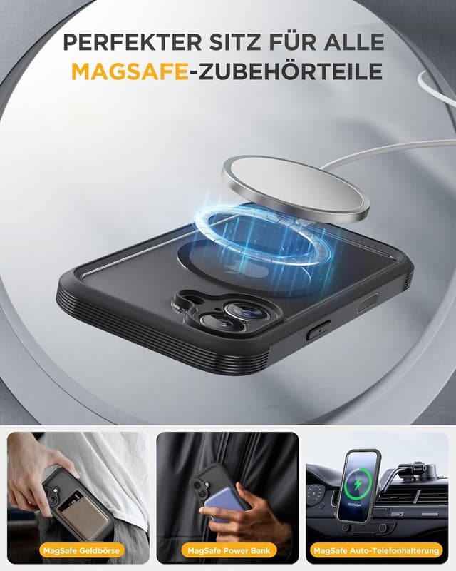 Thumbnail 6 de Miracase 360° Schutzhülle für iPhone 17 mit MagSafe und integriertem 9H-Glas-Displayschutz (Schwarz, 6,3 Zoll)