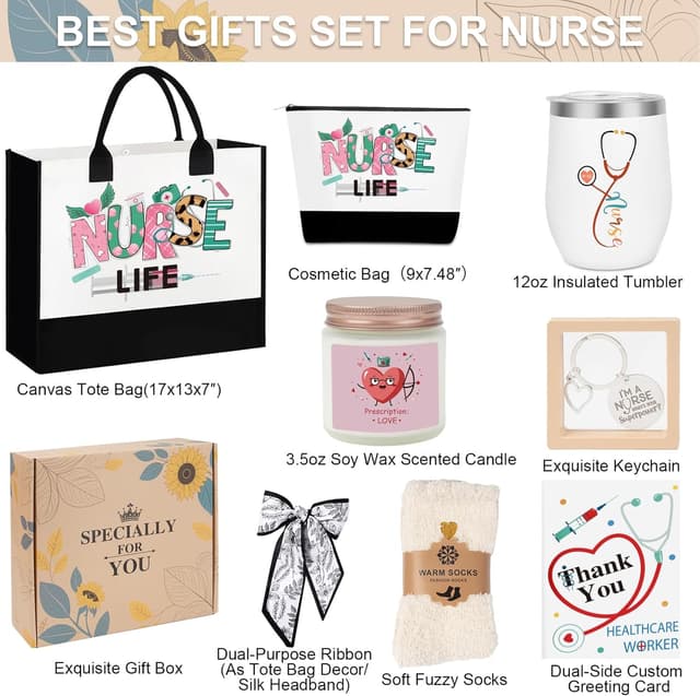 Detalle de SHXWELL Nurse Gifts for Women – Nurse Appreciation Gift Set with Canvas Tote Bag for RN Graduation, Nurses’ Week & Christmas
