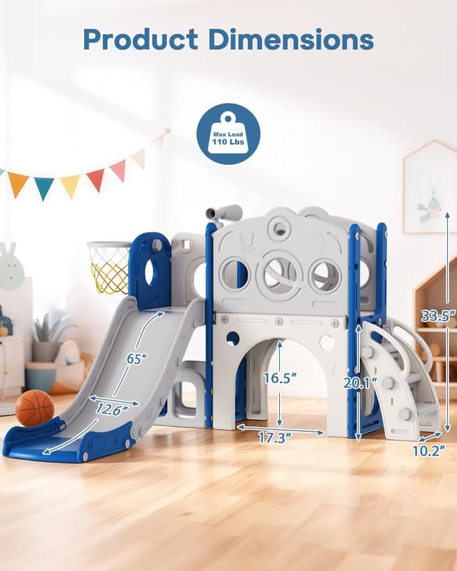 Detalle 2 de Babytronic Toddler Slide (8 in 1) with Basketball Hoop, Telescope & Climber for Ages 1–3