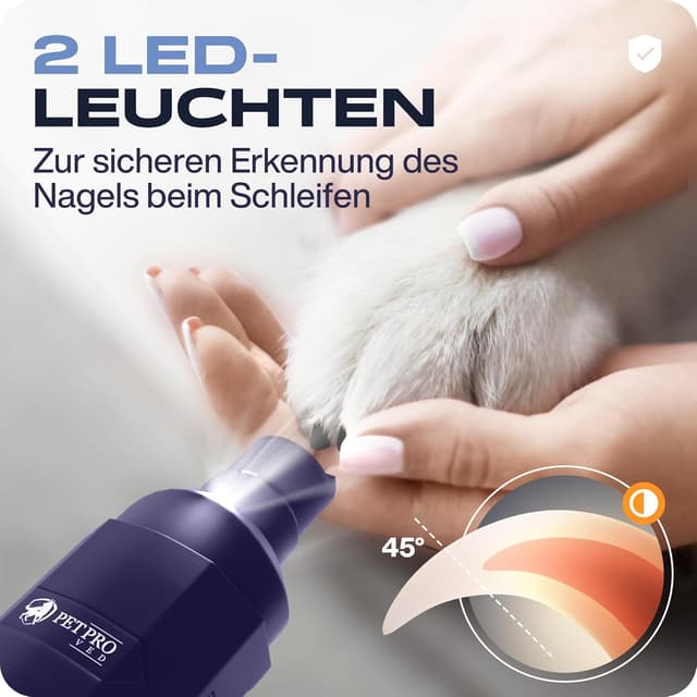 Detalle de PETPROVED elektrischer Krallenschleifer für Hunde mit LED-Licht – kabellos, mit 2 Schleifgeschwindigkeiten