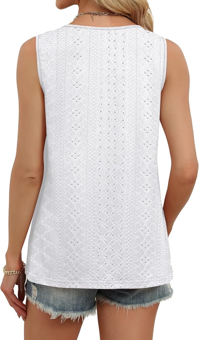 Detalle de WIHOLL Women’s Loose Eyelet V-Neck Tank Tops (2026) in Soft Flowy Fabric