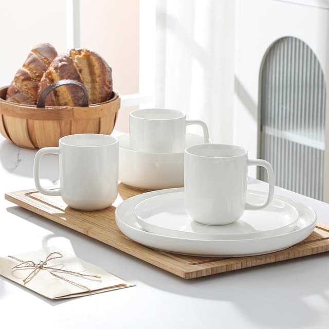 Detalle 2 de MALACASA Kaffeebecher 6er-Set aus Porzellan, Serie LUNA Weiß (ca. 330 ml) – spülmaschinen- & mikrowellenfest