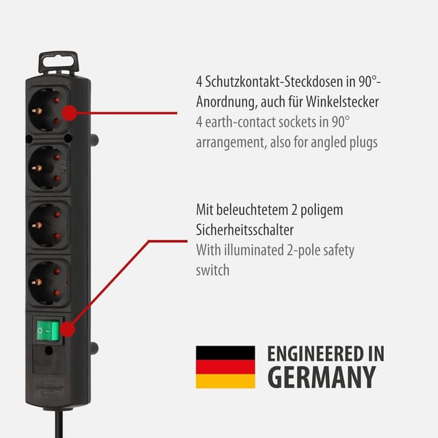 Detalle 2 de Brennenstuhl multiprise avec interrupteur noir (4 prises) Flachprise mâle 1153100100