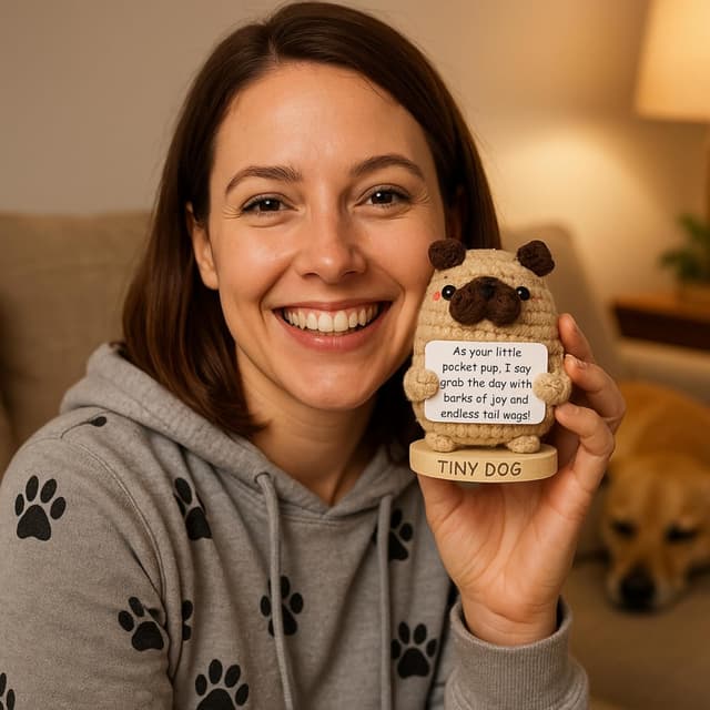 Detalle de Dog lover Gifts for Women: Handmade Pawsitive Pup Crochet Dog with 30 Uplifting Signs