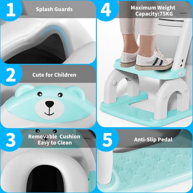 Detalle de Toilettensitz Kinder mit Treppe 2-in-1 DREI Treppe – höhenverstellbarer WC-Aufsatz für Jungen & Mädchen