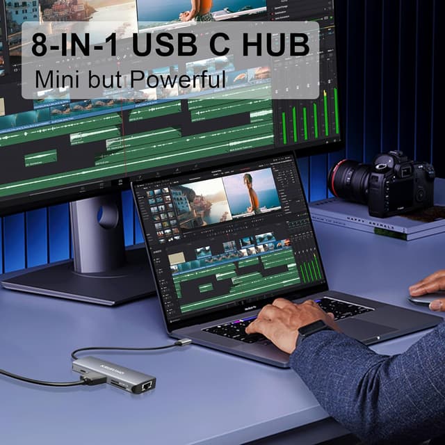 Detalle 1 de KRISUHO USB-C Hub Multiport Adapter (8-in-1) with Ethernet, HDMI 4K and 100W PD