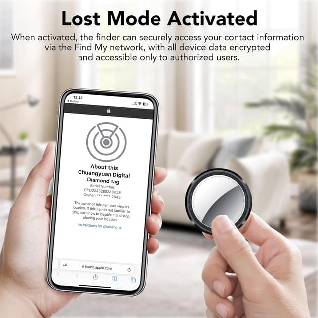 Detalle de QCOQ Apple MFi Certified Air Tracker Tags (iOS Only) – 5-Pack Bluetooth 5.3 Find My tracker with replaceable battery, black