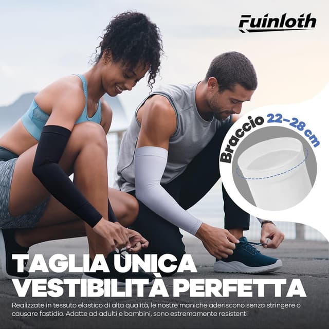 Detalle 2 de Manicotti fuinloth per braccia uomo e donna: supporto e compressione per padel, basket e running