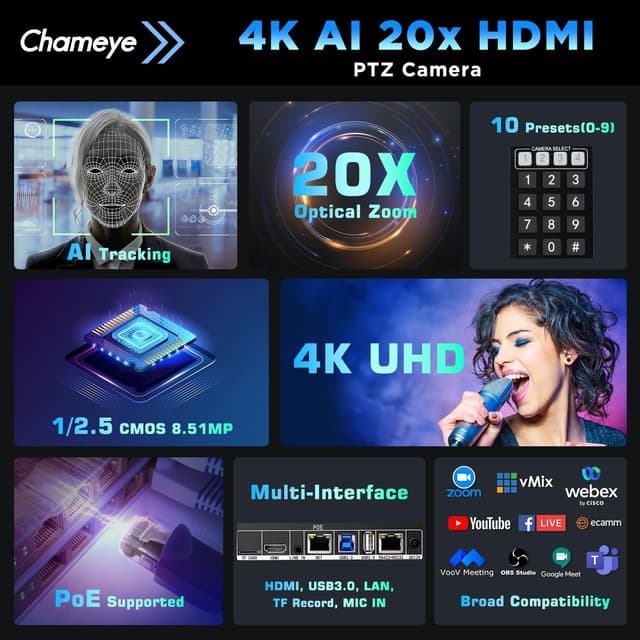 Thumbnail 4 de Chameye CH420 Telecamera PTZ 4K 20x Zoom